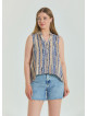 Shirt Collar Asymmetric Cut Beige Ethnic Blouse 4562